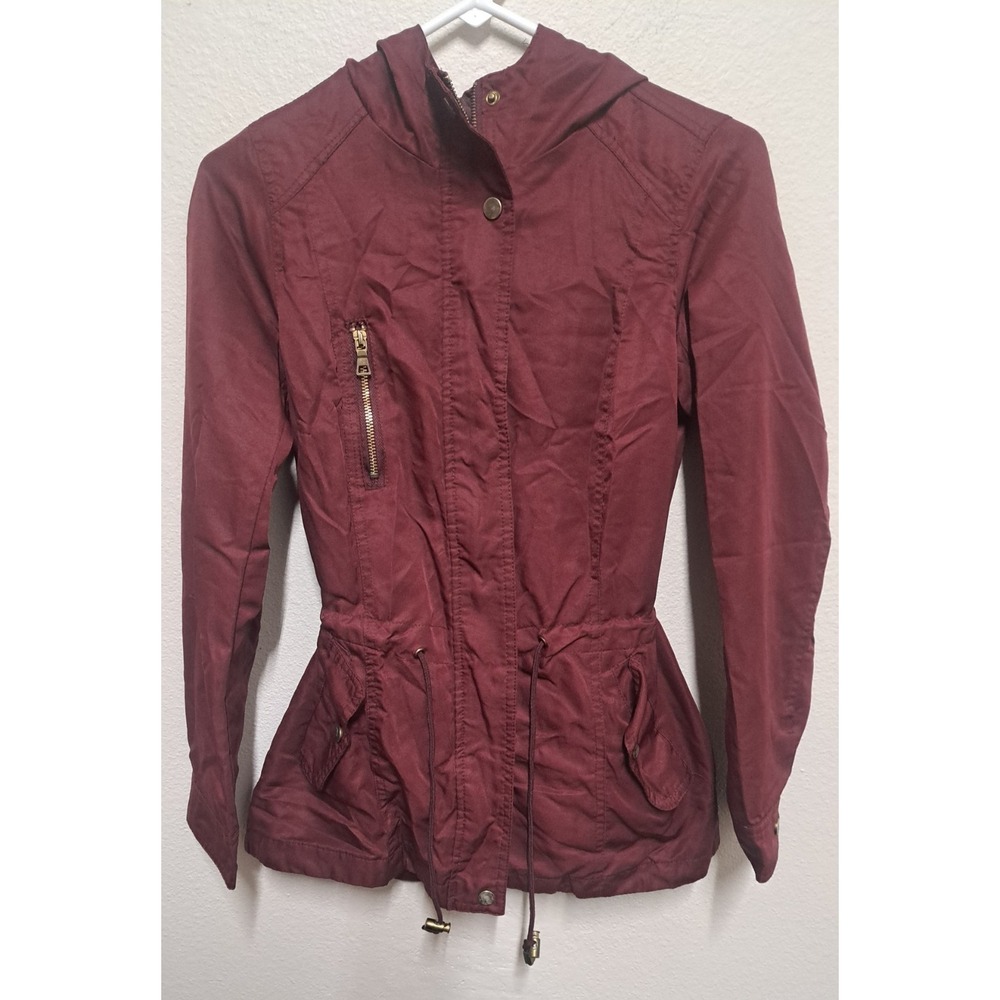 Bella Donna Womens Burgundy Hooded Utility Jacket Small Lightweight Anorak
